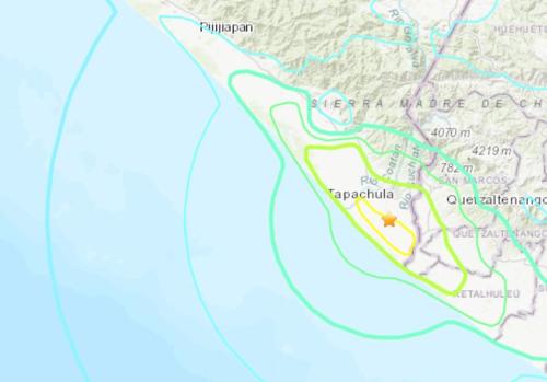 墨西哥南部发生6.6级地震。（图片来源：美国地质勘探局网站截图）