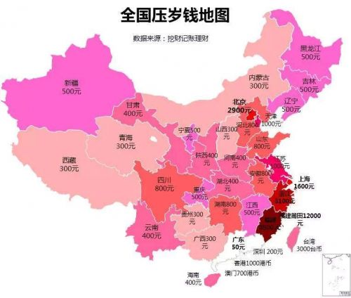 全国压岁钱地图排行榜：莆田以1.2万夺冠 广东50元垫底