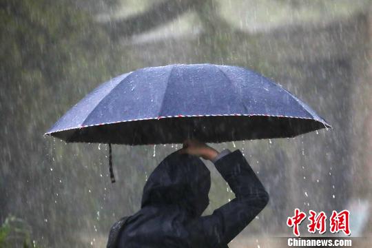 9日上午，南京突降雷暴大雨。图为市民用各色雨伞遮挡大雨。　泱波 摄